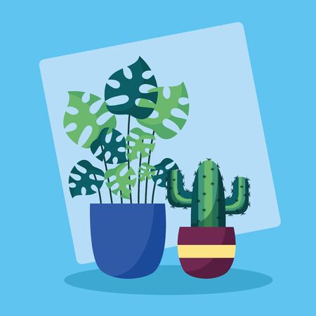 decorative plants in pots leaves interior background vector illustrationのイラスト素材