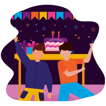 happy men party cake gifts birthday celebration vector illustrationのイラスト素材