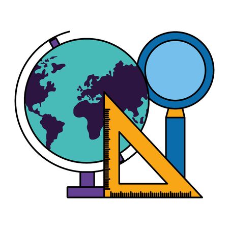 map triangle ruler and magnifier back to school vector illustrationのイラスト素材