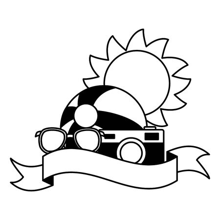 summer time holiday beachball sunglasses camera sun vector illustrationのイラスト素材