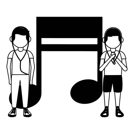 boys with headphones listening music vector illustrationのイラスト素材