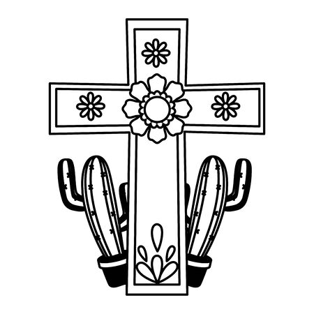 cactus plants with cross religion vector illustration designのイラスト素材