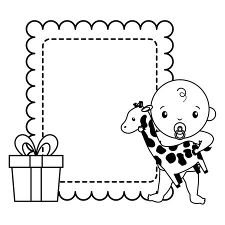 baby boy with giraffe gift baby shower baby shower vector illustrationのイラスト素材