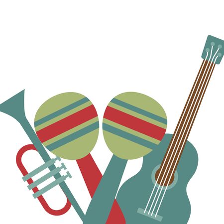 guitar maraca and trumpet festival music vector illustrationのイラスト素材