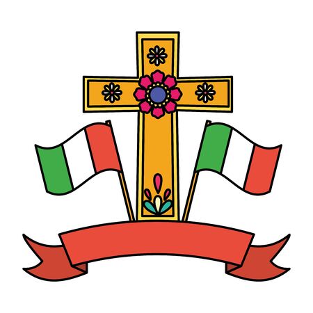 mexican religious cross and flags vector illustration designのイラスト素材
