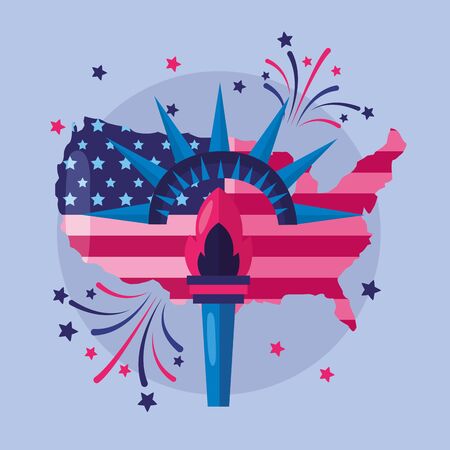 map torch fireworks american happy independence day vector illustrationのイラスト素材
