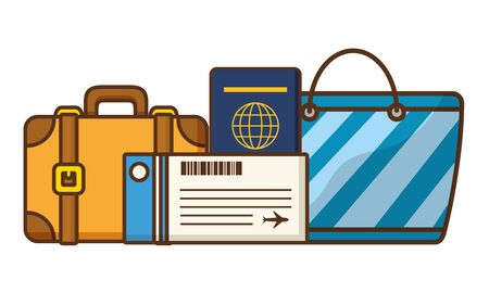 vacations suitcase handbag passport ticket vector illustrationのイラスト素材