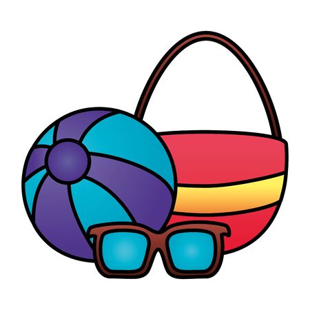summer time holiday bag beachball and sunglasses vector illustrationのイラスト素材