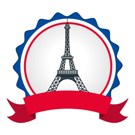 eiffel tower with flags of france happy bastille day flat design vector illustrationのイラスト素材