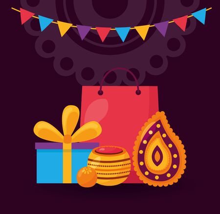 pennants gifts candles raksha bandhan vector illustrationのイラスト素材