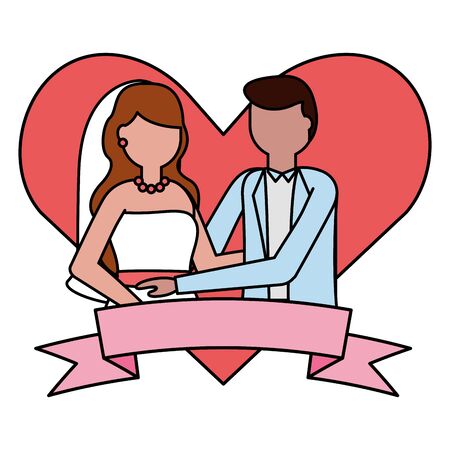 bride and groom heart love wedding vector illustrationのイラスト素材