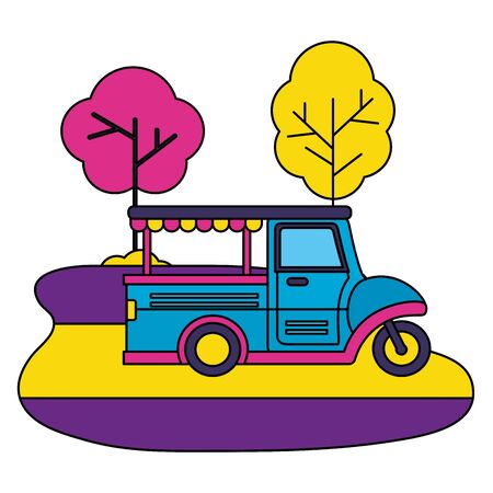 food truck park street trees design vector illustrationのイラスト素材