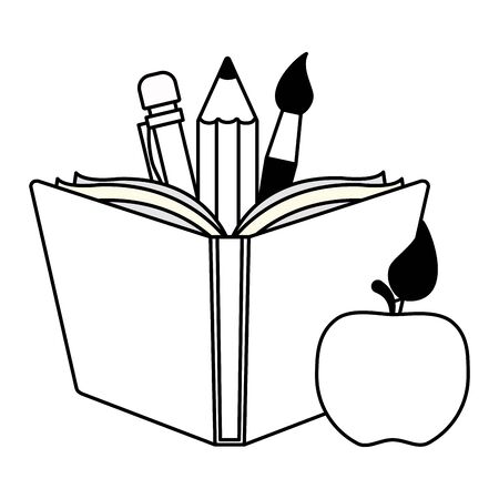 book pencil pen paintbrush apple back to school vector illustrationのイラスト素材
