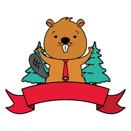 beaver happy canada day badge ribbon vector illustrationのイラスト素材
