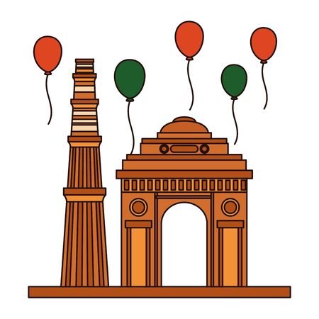 indian gateway and balloons helium floating independence day vector illustrationのイラスト素材