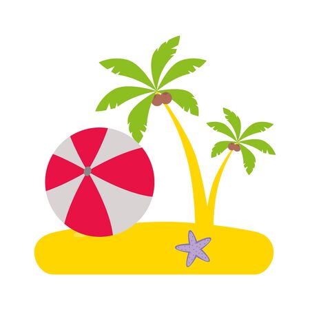 beach vacations rubber ball starfish palms vector illustrationのイラスト素材