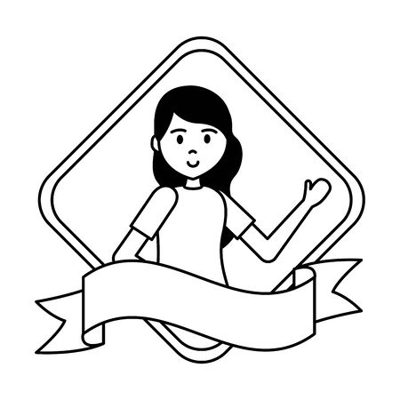 woman character portrait ribbon on white background vector illustrationのイラスト素材