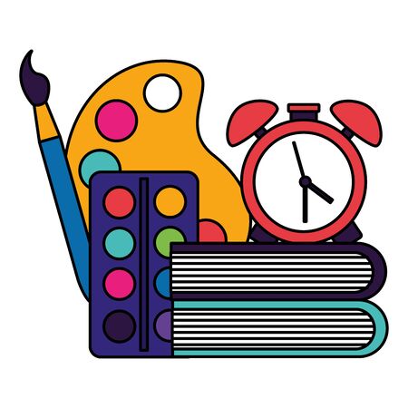 books clock artistic palette watercolor paintbrush back to school vector illustrationのイラスト素材