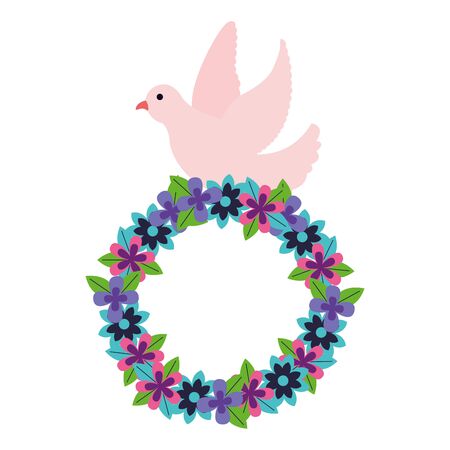 romantic pigeon with wreath flowers decoration vector illustrationのイラスト素材
