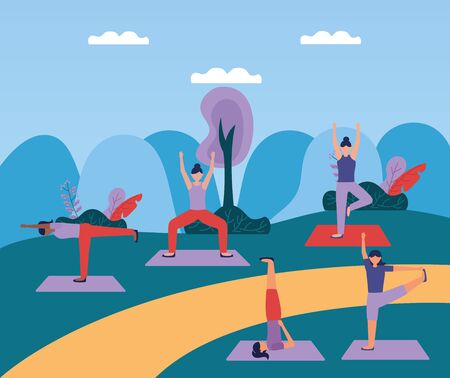 women yoga park outdoor flexing body vector illustrationのイラスト素材