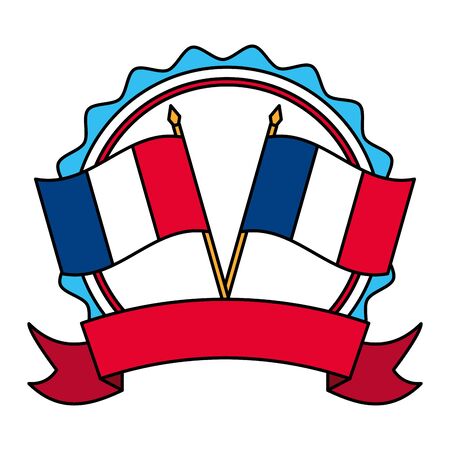 crossed flags of france happy bastille day flat design vector illustrationのイラスト素材