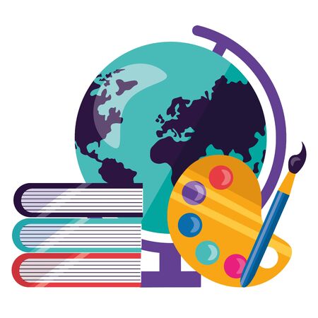 back to school world map and set supplies vector illustration designのイラスト素材