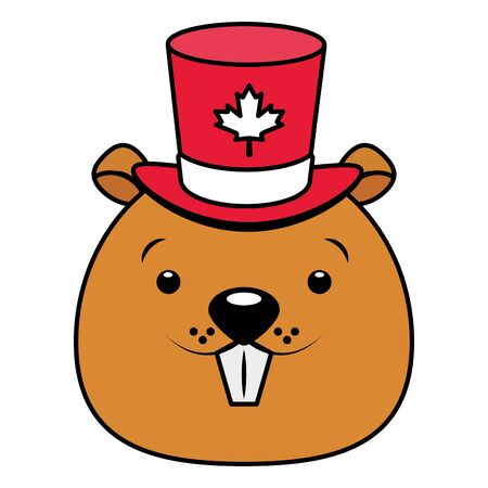 beaver with hat maple leaf happy canada day vector illustrationのイラスト素材