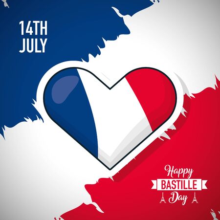 happy bastille day france flag grunge heart vector illustrationのイラスト素材