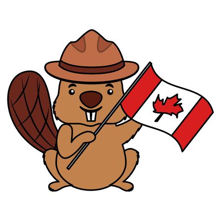 beaver with canadian flag happy canada day vector illustrationのイラスト素材