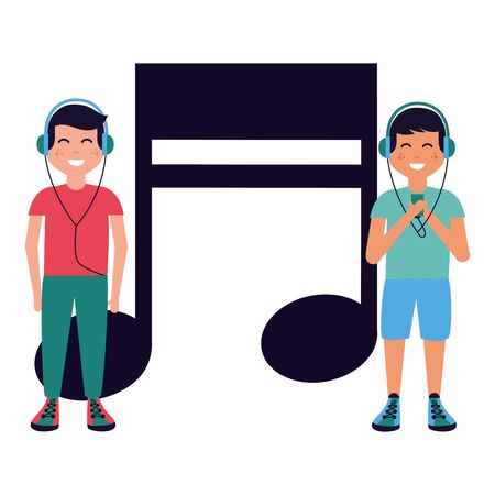 boys with headphones listening music vector illustrationのイラスト素材