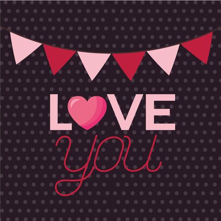 Heart and banner pennant design, Love valentines day romance relationship passion and emotional theme Vector illustrationのイラスト素材