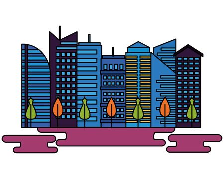 urban city downtown trees landscape vector illustrationのイラスト素材