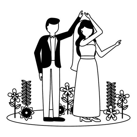 bride and groom celebrating wedding day vector illustrationのイラスト素材