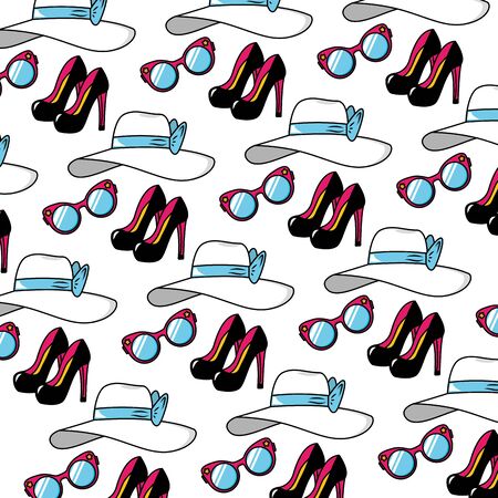 background high heel shoes eyeglasses hat pop art elements vector illustrationのイラスト素材