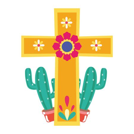cactus plants with cross religion vector illustration designのイラスト素材