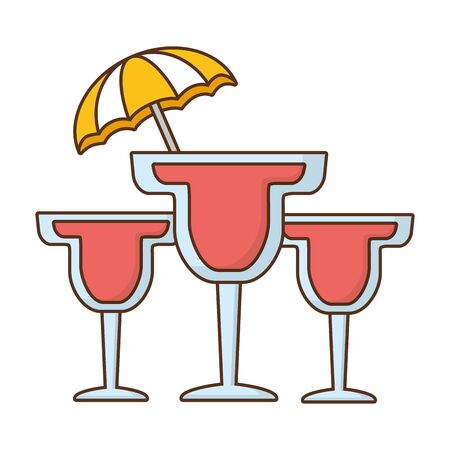three cocktails drink umbrella beverage vector illustrationのイラスト素材