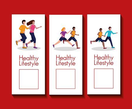 People and healthy lifestyle design, Fitness, bodybuilding, exercise and diet theme illustrationのイラスト素材