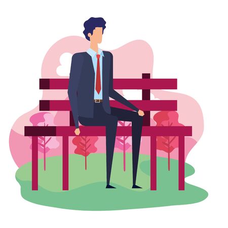 Man seated in the park chair  illustration designのイラスト素材