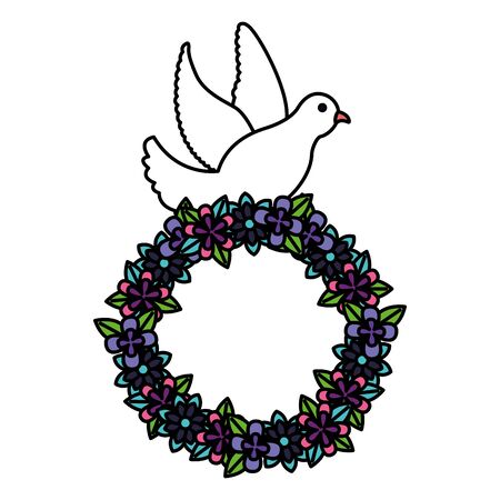 pigeon with wreath flowers decoration  illustrationのイラスト素材
