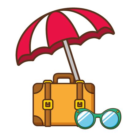 beach vacations suitcase sunglasses umbrella  vector illustrationのイラスト素材