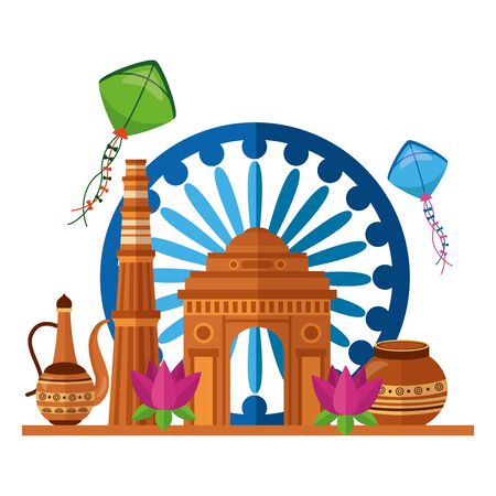 indian gateway and independence day icons vector illustration designのイラスト素材