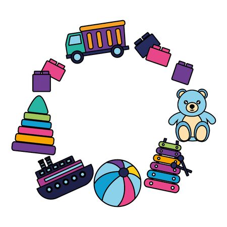 kids toys bear boat ball truck xylophone blocks vector illustrationのイラスト素材