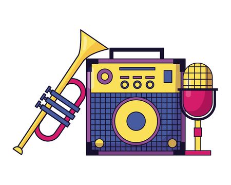 sound amplifier microphone trumpet instrument and equipment festival music vector illustrationのイラスト素材