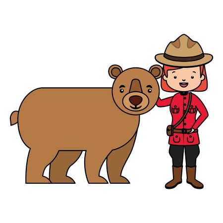 canadian police mounted woman and bear happy canada day vector illustrationのイラスト素材