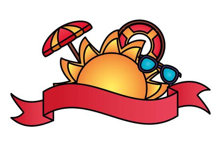summer time holiday sunglasses sun umbrella float lemon shell ribbon vector illustrationのイラスト素材
