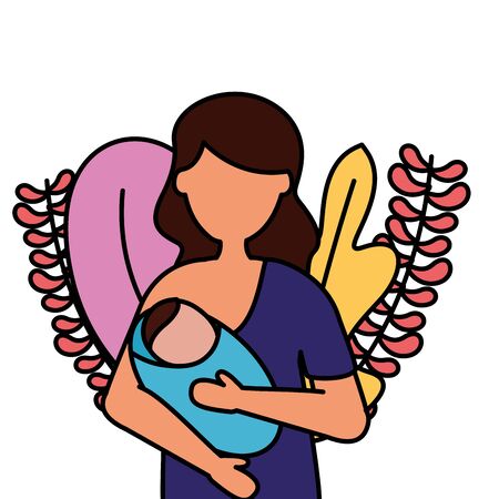 mom feeding newborn pregnancy and maternity vector illustrationのイラスト素材
