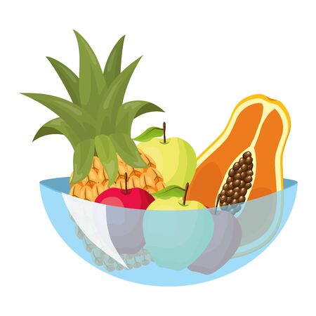 bowl crystal with apple papaya pineapple pear tropical fruits vector illustrationのイラスト素材