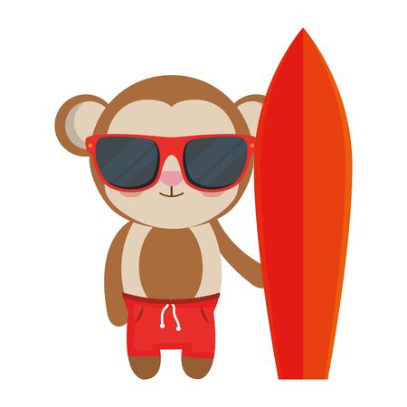 monkey with summer sunglasses and surfboard vector illustration designのイラスト素材