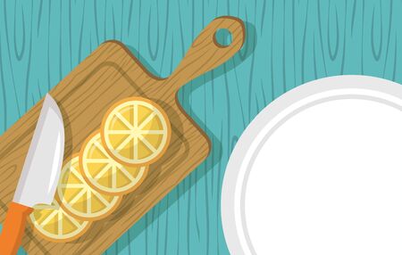knife sweet oranges plate delicious vector illustrationのイラスト素材