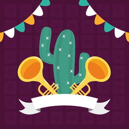 cactus and trumpets celebration viva mexico vector illustrationのイラスト素材